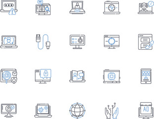Interface line icons collection. Navigation, Design, Interaction, Usability, Experience, Integration, Intuitive vector and linear illustration. Interface,Accessibility,Functionality outline signs set