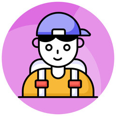 A person wearing cap and backpack denoting vector of traveler in modern style - obrazy, fototapety, plakaty