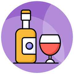 A classic wine bottle and glass icon, representing relaxation, sophistication, and socializing over a glass of wine