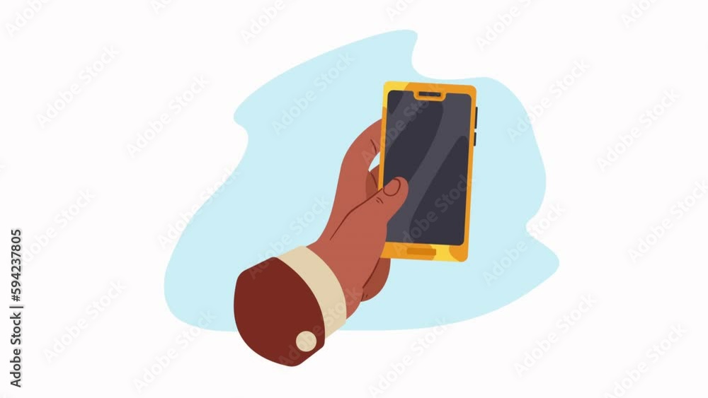 Sticker hand lifting orange smartphone animation