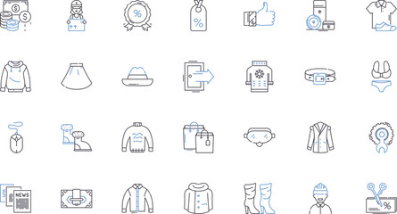 Supermarket and customer line icons collection. Checkout, Aisles, Trolley, Discounts, Coupons, Loyalty, Freshness vector and linear illustration. Quality,Variety,Convenience outline signs set