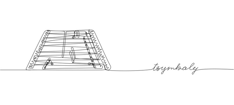 Tsymbaly, dulcimer one line art. Continuous line drawing of music, stringed and percussion instrument, culture, ukrainian, ethnic, national, folk with an inscription, lettering, handwritten.