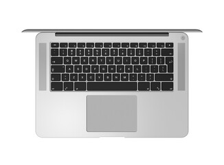 Open laptop top view isolated on transparent background. 3D render