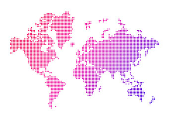 World map made of red and purple dots. Isolated on transparent background