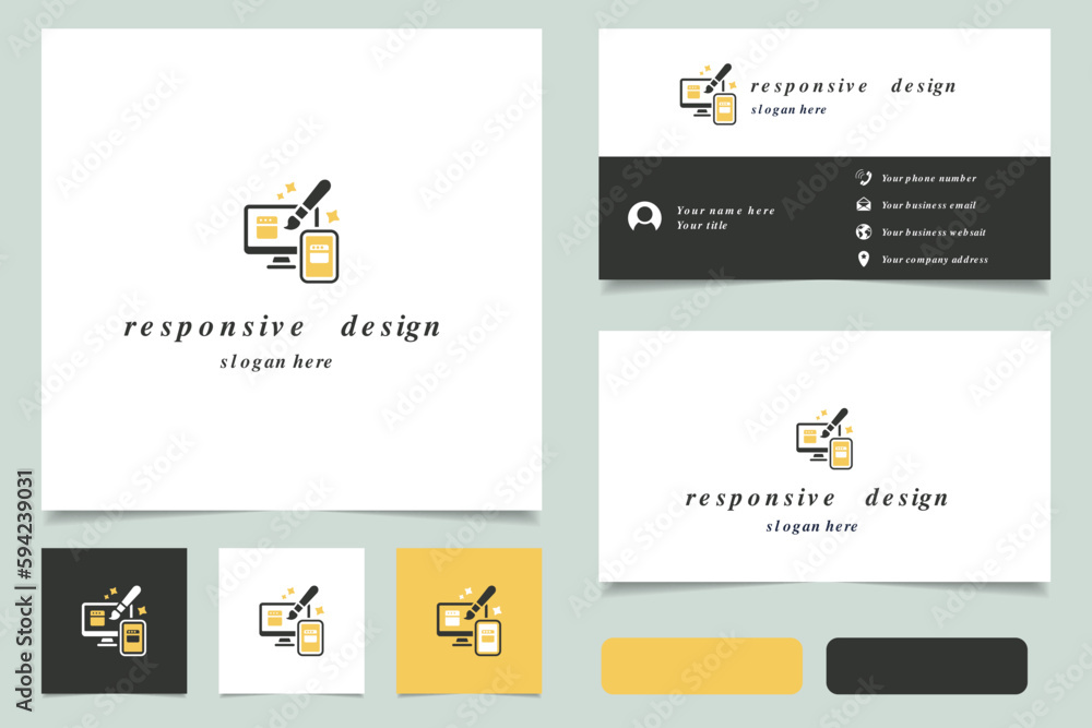 Poster responsive design logo design with editable slogan. branding book and business card template.