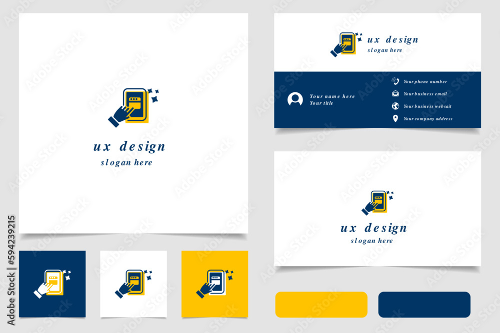 Poster ux design logo design with editable slogan. branding book and business card template.