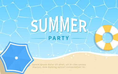 Summer template on beach background with swim ring.