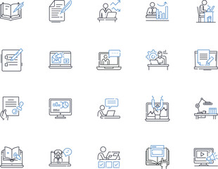 Duty process line icons collection. Responsibility, Accountability, Obligation, Mandate, Commitment, Loyalty, Service vector and linear illustration. Duty,Compliance,Adherence outline signs set