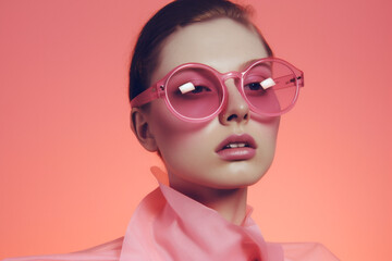 fashion woman latex design beauty creative hat glasses art colourful portrait. Generative AI.