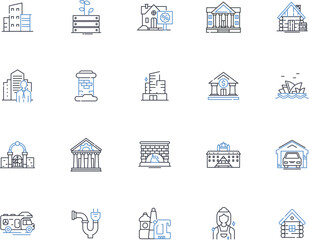 Development form line icons collection. Progress, Evolvement, Growth, Advancement, Maturation, Improvement, Expansion vector and linear illustration. Upgrading,Enhancement,Refinement outline signs set