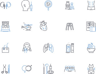 Strength body line icons collection. Power, Muscles, Stamina, Endurance, Resilience, Vigor, Robustness vector and linear illustration. Force,Tenacity,Determination outline signs set