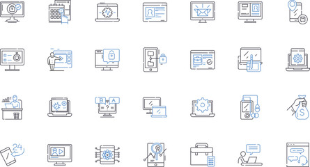 Electronic commerce line icons collection. Cyber, Online, Digital, Web, Virtual, Marketplace, Platform vector and linear illustration. Retail,E-tail,Shopping outline signs set