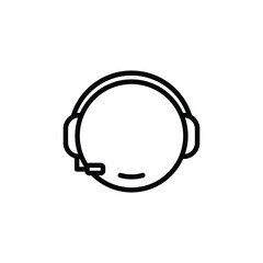 Black linear smilling face with headphones and microphone vector icon. Call center and online operator concept icon design.