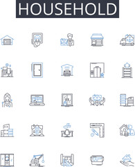Household line icons collection. Domestic, Residential, Family-owned, Private, Homely, Personal, Inhabited vector and linear illustration. Home-based,Domiciliary,Homey outline signs set