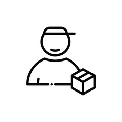 Black linear courier with post box vector icon. Adress delivery by courier concept icon design.