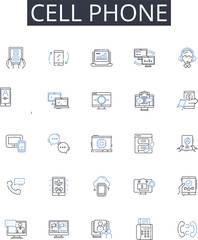 Cell phone line icons collection. Mobile ph, Smartph, Handset device, Pocket communicator, Wireless device, Electronic device, Portable ph vector and linear illustration. Cellular device,Digital ph