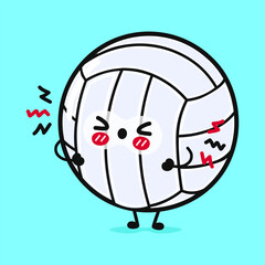 Cute angry volleyball character. Vector hand drawn cartoon kawaii character illustration icon. Isolated on yellow background. Sad Volleyball ball character concept