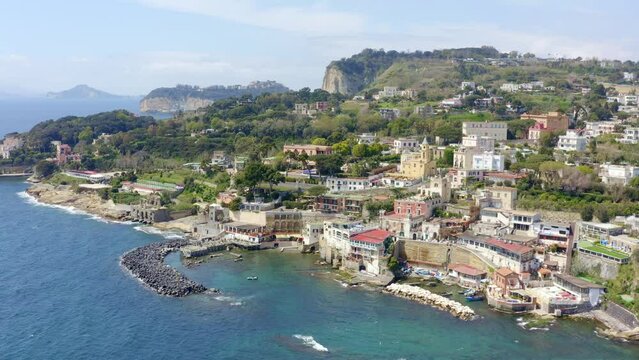 Aerial view of the Fenestrella of Marechiaro. It is located in the Posillipo district in Naples, Italy, and overlooks the Tyrrhenian Sea.
