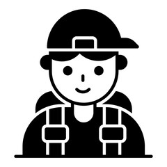 A person wearing cap and backpack denoting vector of traveler in modern style - obrazy, fototapety, plakaty
