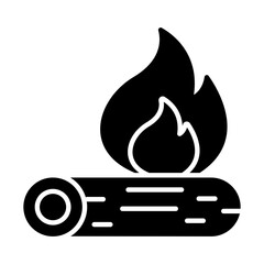 Campfire, burning bonfire, wood log with fire flame in editable design