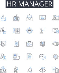 Hr manager line icons collection. Marketing director, Sales manager, Project manager, Business analyst, IT consultant, Finance specialist, Operations manager vector and linear illustration. Brand