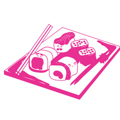 Kawaii sushi set with chopstick silhouette