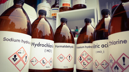Hazardous chemicals and symbols on containers, chemical in industry