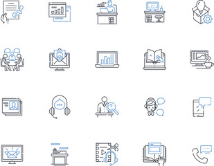 Mobile office line icons collection. productivity, flexibility, efficiency, mobility, adaptability, connectivity, versatility vector and linear illustration. portability,agility,innovation outline