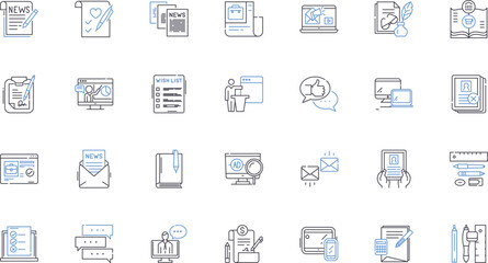 Creative author line icons collection. Imaginative, Innovative, Inventive, Visionary, Artistic, Expressive, Poetic vector and linear illustration. Inspired,Dreamy,Storyteller outline signs set
