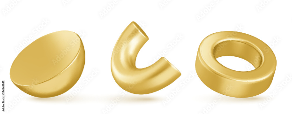 Poster isolated abstract geometric gold 3d shape vector object. realistic golden torus and ring element on 