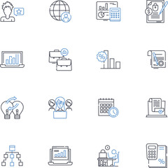 Sales analytics line icons collection. Metrics, Forecasting, Insights, KPIs, Dashboards, Conversion, Growth vector and linear illustration. Monitoring,Funnel,Pipeline outline signs set