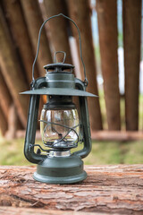 The green retro kerosene lamp
