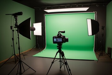 green screen studio with cameras created using AI Generative Technology