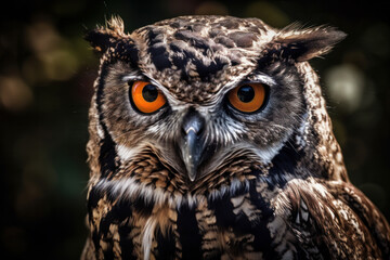 A feathered masterpiece of nature, the owl, perched on the forest floor, showing off its incredible avifauna features. A true sight to see. AI Generative