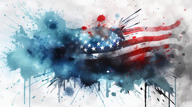 4th of_july red white blue painting banner design vector , American Flag concept. Splash Color. Generative AI