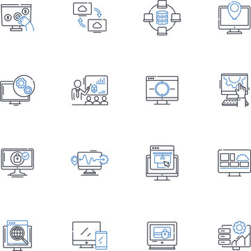 Electronic Communication line icons collection. Email, Attachment, Text, Social, Blog, Tweet, Call vector and linear illustration. Video,Voice,Messenger outline signs set