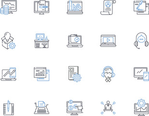 Working method line icons collection. Efficiency, Strategy, Collaboration, Adaptability, Focus, Productivity, Innovation vector and linear illustration. Prioritization,Organization,Scheduling outline