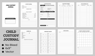 Child Custody Journal Or Notebook, Low Content kdp Interior Template 