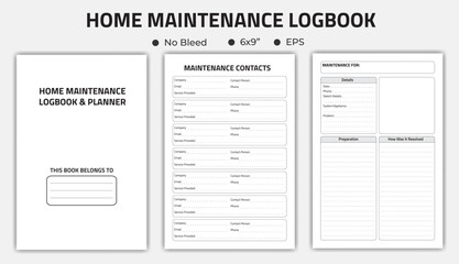 Home Maintenance Logbook Or Notebook, Low Content kdp Interior Template 