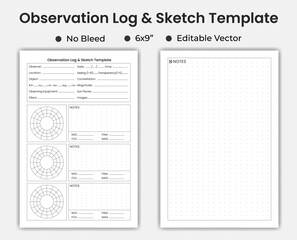 Sky Observation Log & Sketch Or Notebook, Planner Template.