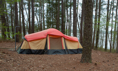 Two room tent near a lake