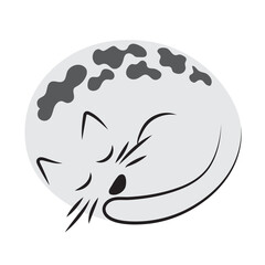 Sleeping gray cat in the shape of an oval. pet. clip art, logo, design