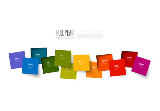 Infographic full year mosaic timeline template made from squares