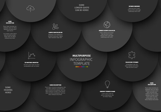 Multipurpose dark gray circles fish scales mosaic infographic template