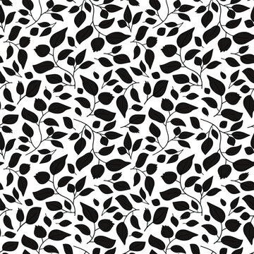 Elegant black and white floral silhouette pattern with tulips and leaves