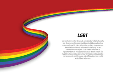 Waving flag of LGBT pride on white