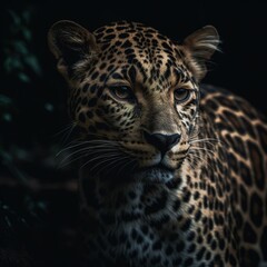 Fototapeta na wymiar face to face close-up image of a cheetah in the wild forest, cinematic effect. Generative AI