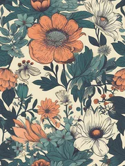 Tuinposter Vintage seamless poppy flower pattern for tapestry, romantic texture background, generative ai © 1by1step