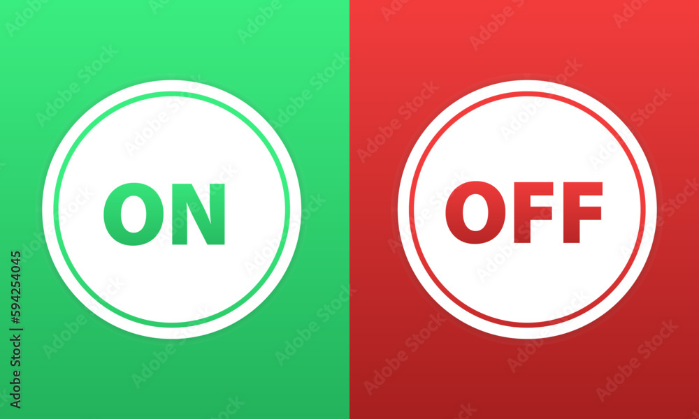 Poster on and off buttons labeled mockup or modern devices ui template - green and red. power switch button