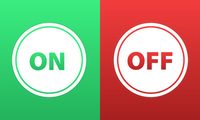 On and Off Buttons Labeled Mockup or Modern Devices UI Template - Green and Red. Power switch button with turn on off icons and shut down symbols in round buttons. Vector illustration